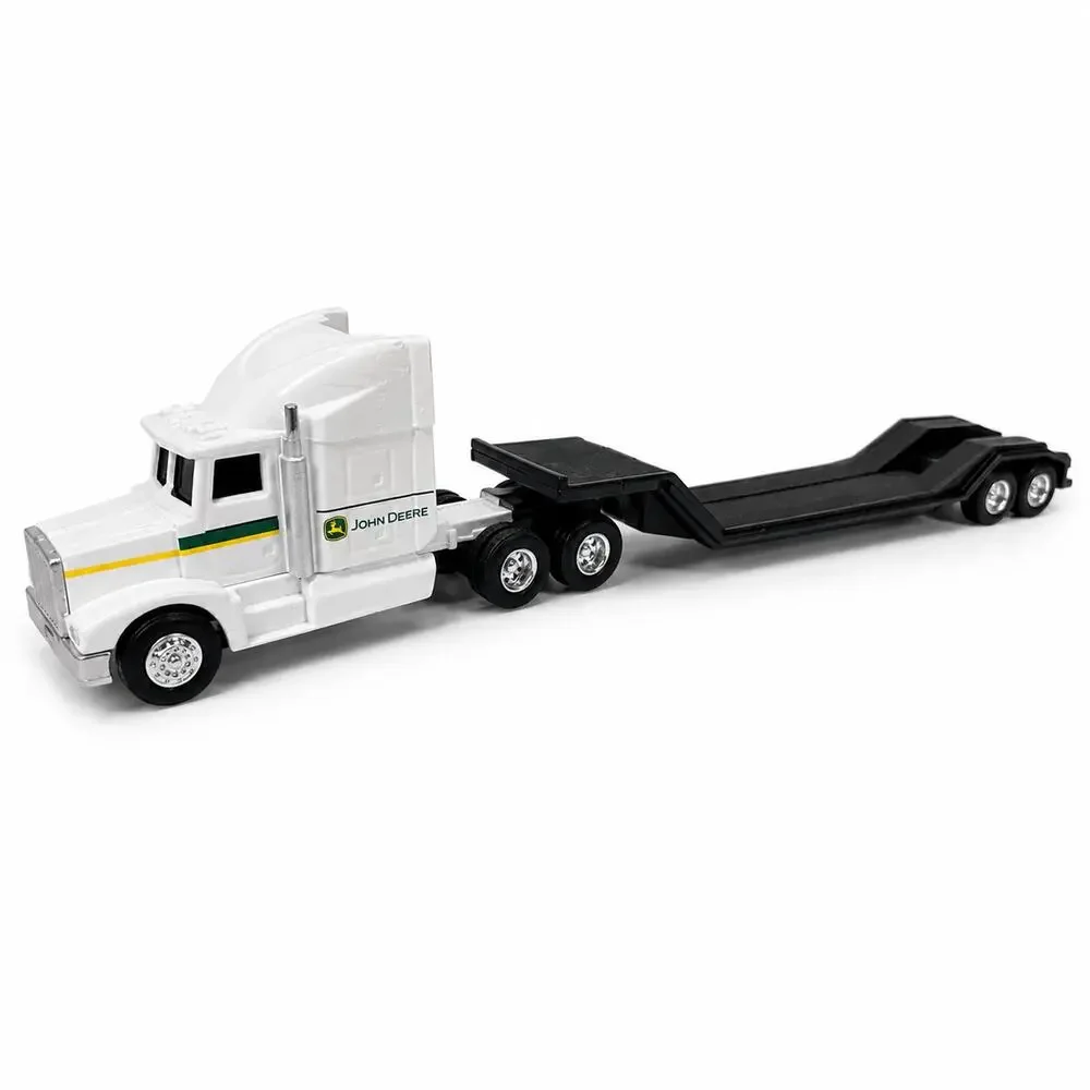 John Deere Diecast Semi Truck & Lowboy Trailer Toy White Tractor Hauler